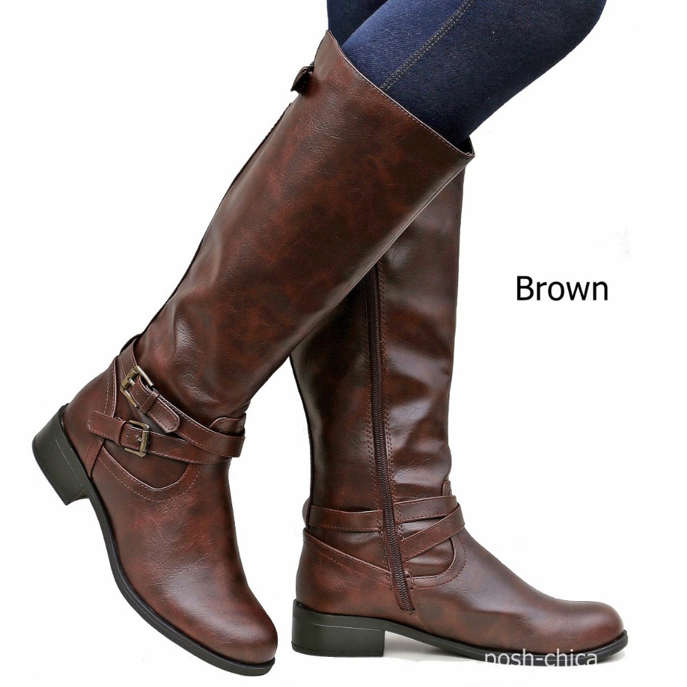 New Brown Buckle Western Knee High Riding Boots - Picture 3 of 3